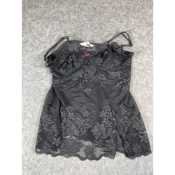 Victorias Secret Top Womens Large Black Floral Lace Sheer Cami Teddy Underwired - Picture 2 of 8